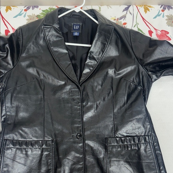 Gap black leather jacket button front flap pocket DIY Flying Monkeys Y2K - Picture 6 of 7